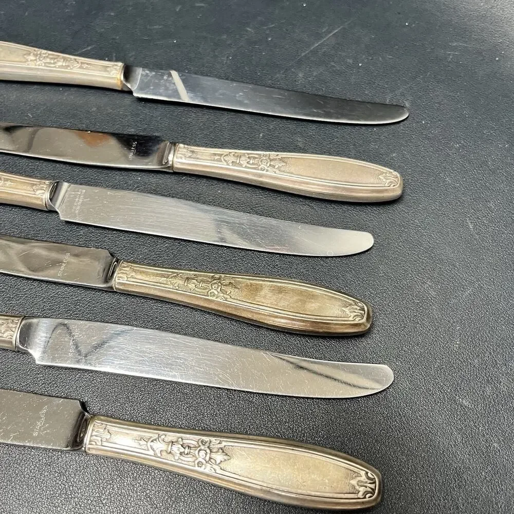 Vintage 1847 Rogers Bros Ambassador Dinner Knives Set Of 6 9.5” IS Silver-plate.